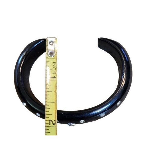 Rare Vintage Black Bangle Cuff Crescent Moon Clip Earrings Set AB Rhinestones - Picture 11 of 11